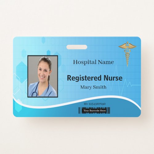 Caduceus Blue Medical Heartbeat Photo ID Badge