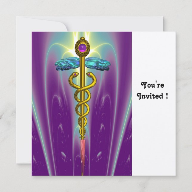 CADUCEUS blue pink violet purple amethyst gold Invitation (Front)
