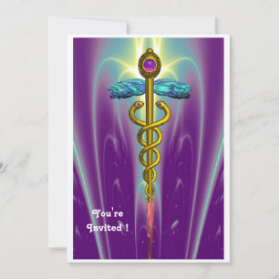 CADUCEUS blue violet purple amethyst champagne Invitation