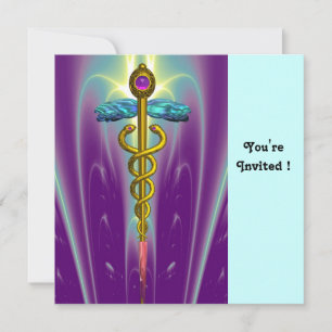 CADUCEUS blue violet purple amethyst white Invitation
