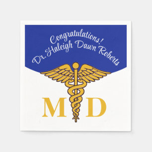 Caduceus Blue & White Medical School Graduation Napkins