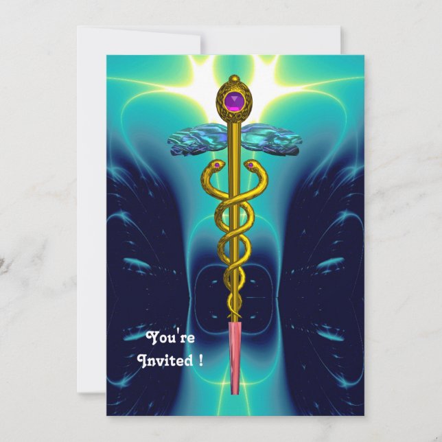 CADUCEUS  bright blue ,pink amethyst Invitation (Front)