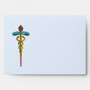 CADUCEUS, bright blue ,pink violet amethyst Envelope