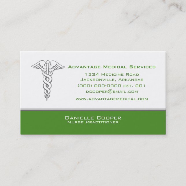 Caduceus Business Card, Green Card (Front)