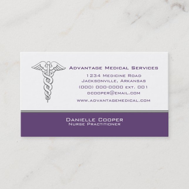 Caduceus Business Card, Purple Card (Front)