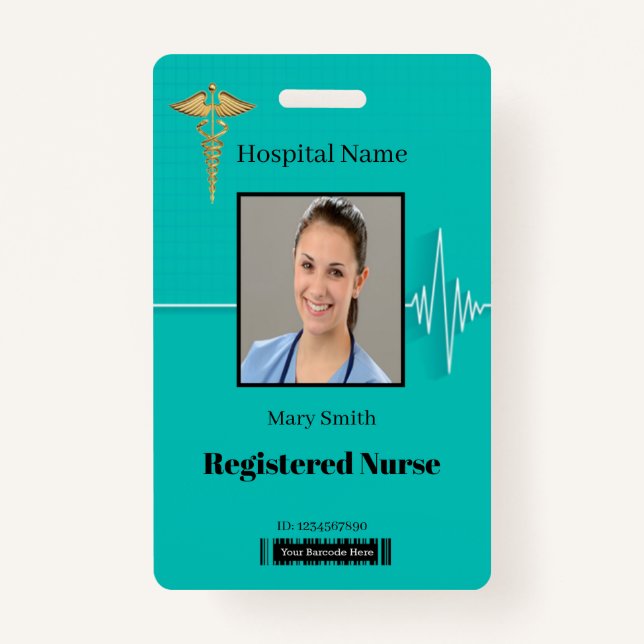 Caduceus Cardio Heartbeat Medical Photo ID Badge (Front)