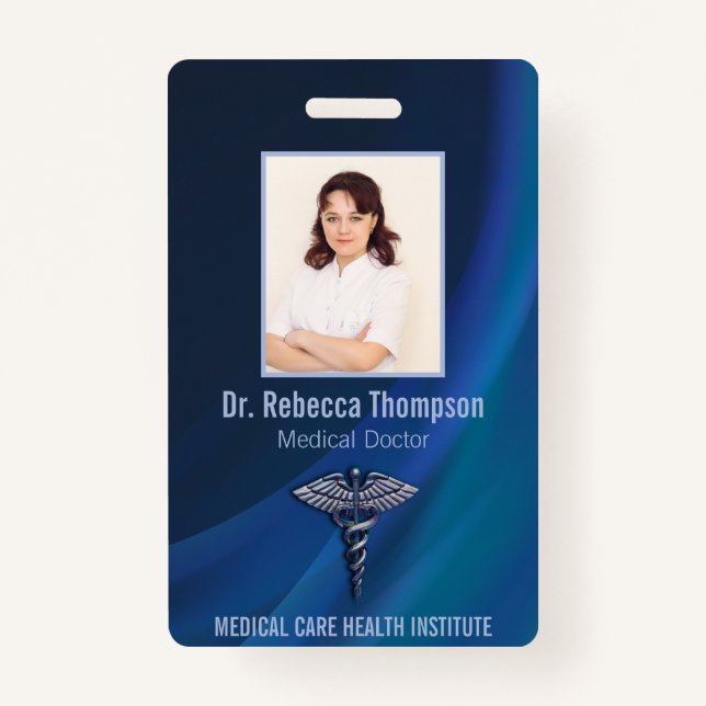 Caduceus Chrome Dark Holographic Medical Photo ID Badge (Front)