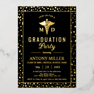 Caduceus Class Of 2026 black graduation Gold foil Invitation