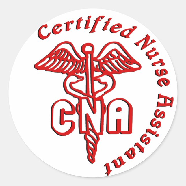 CADUCEUS CNA CERTIFIED NURSE ASSISTANT CLASSIC ROUND STICKER (Front)