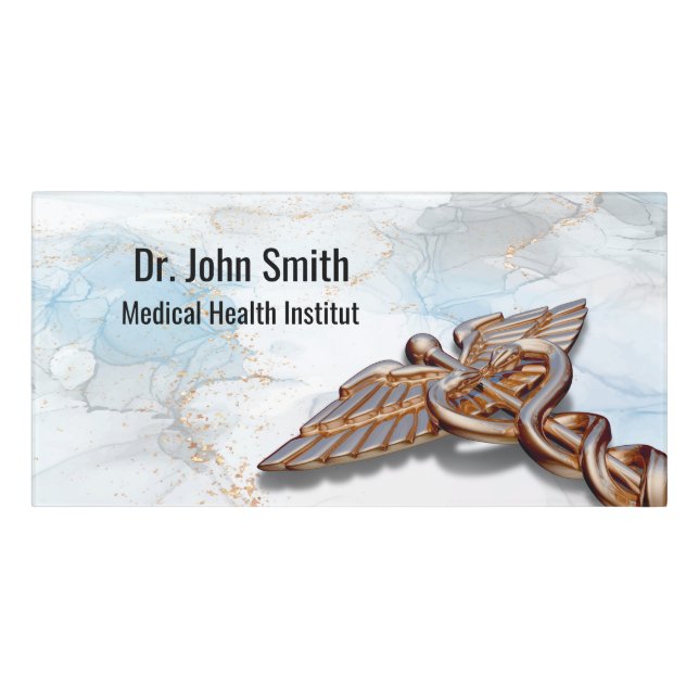 Caduceus Copper Medical Rose Gold Luxury Marble Door Sign (Classic Front)