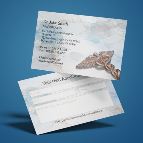 Caduceus Copper Rose Gold Luxury Marble Medical  Appointment Card