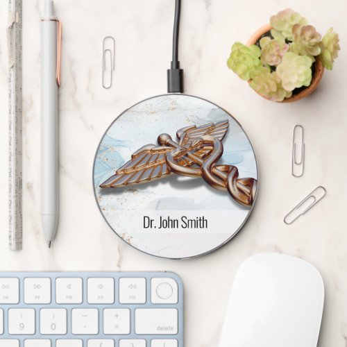 Caduceus Copper Rose Gold Luxury Marble Medical Wireless Charger