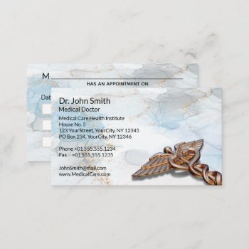 Caduceus Copper Rose Gold Medical Luxury Marble Appointment Card by SorayaShanCollection at Zazzle