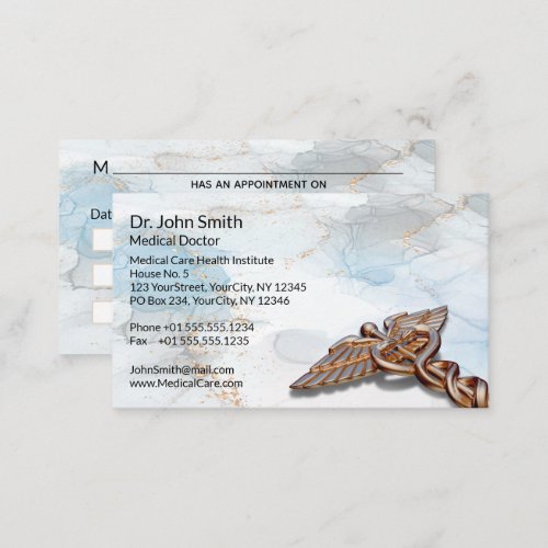 Caduceus Copper Rose Gold Medical Luxury Marble Appointment Card