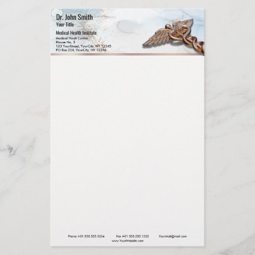 Caduceus Copper Rose Medical Gold Luxury Marble Stationery