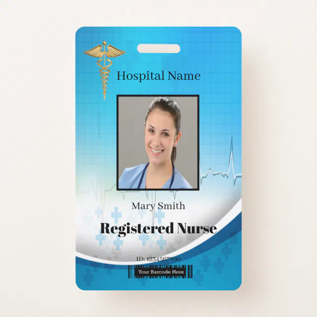 Caduceus Cross Medical Vertical Photo ID Badge | Zazzle