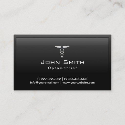 Customizable Caduceus Dark Border Optometrist Business Card