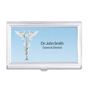 Caduceus Dental Mirror Toothbrush Medical White Business Card Case
