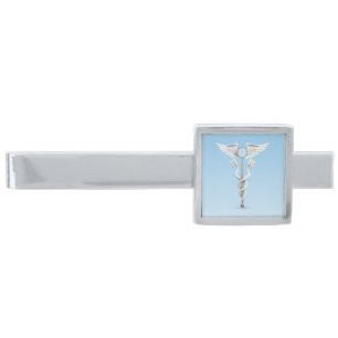 Caduceus Dental Mirror Toothbrush White Medical Silver Finish Tie Bar