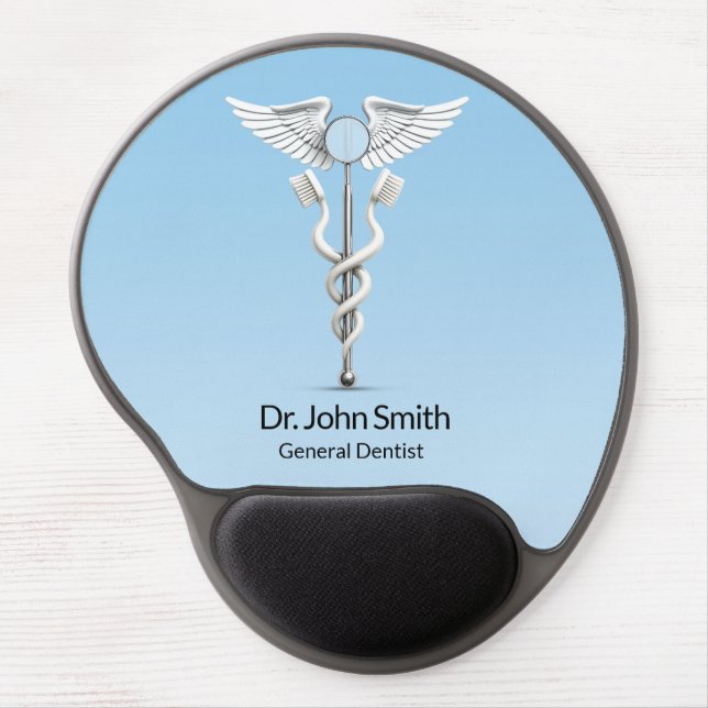 Caduceus Dental White Mirror Toothbrush Medical Gel Mouse Pad (Front)