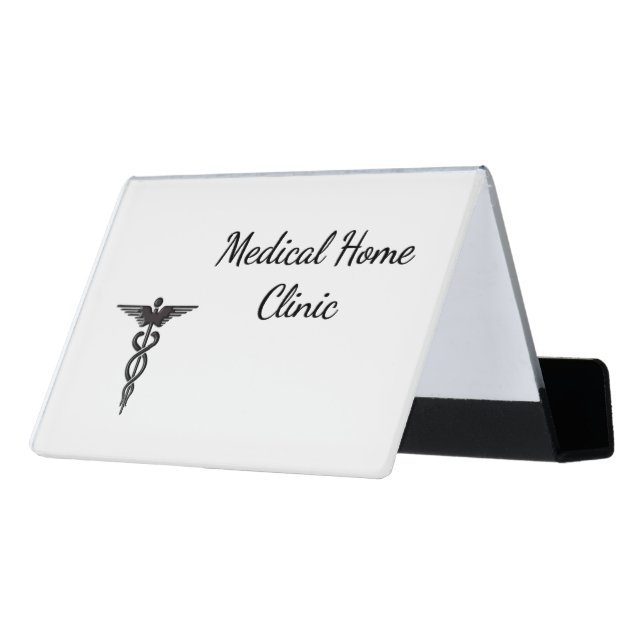 Caduceus Desk Business Card Holder (Angled Back)