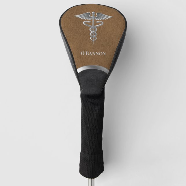  Caduceus Doctor Brown & Black Personalized Golf Head Cover (Front)