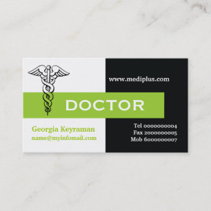 Caduceus doctor minimalist black, white, green business card