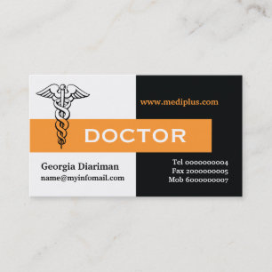 Caduceus doctor minimalist black, white, orange business card