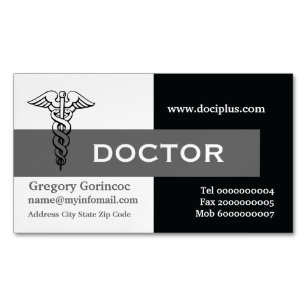 Caduceus doctor modern minimalist black, grey magnetic business card