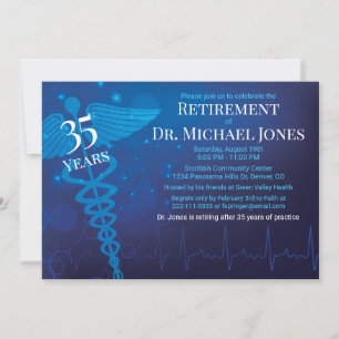 Caduceus, ECG Modern Doctor Retirement Party Invitation