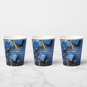 Caduceus Elegant Gold Confetti Navy Blue Paper Cups