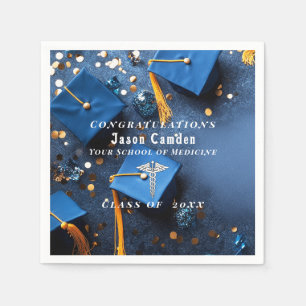 Caduceus Elegant Gold White Navy Blue Graduation Napkins