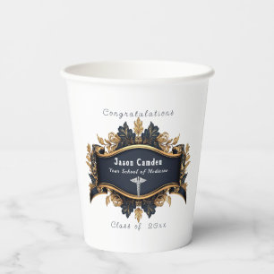 Caduceus Elegant White Navy Blue Gold White Paper Cups