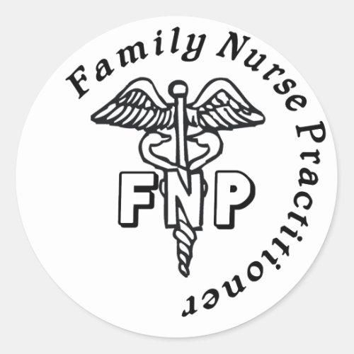 CADUCEUS FNP FAMILY NURSE PRACTITIONER CLASSIC ROUND STICKER