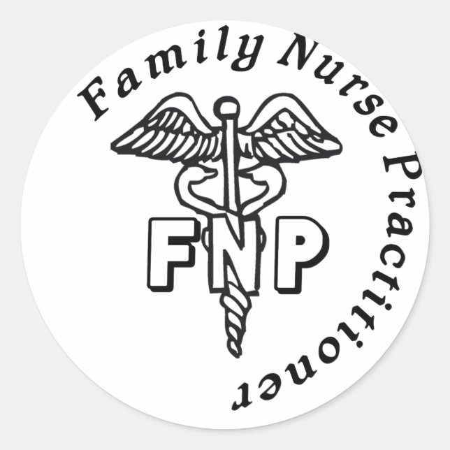 CADUCEUS FNP FAMILY NURSE PRACTITIONER CLASSIC ROUND STICKER (Front)