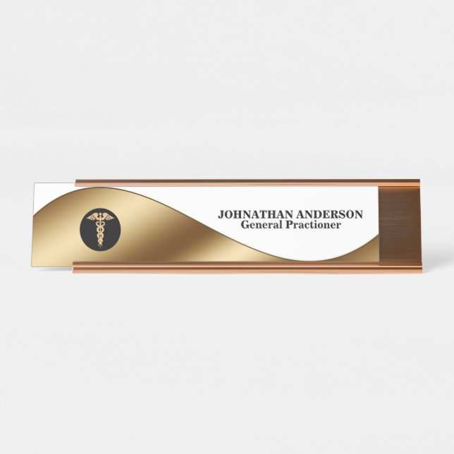Caduceus gold black doctors name desktop desk name plate (Front)
