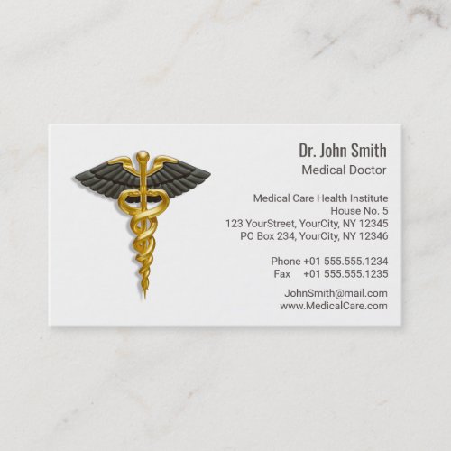 Caduceus Gold Black Wings Classy Medical Elegant Business Card