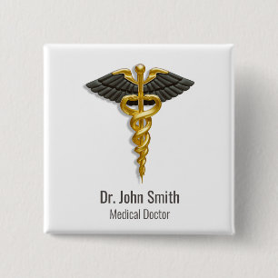 Caduceus Gold Black Wings Elegant Classy Medical Button