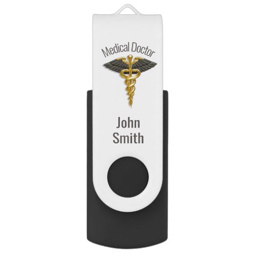 Caduceus Gold Black Wings Elegant Classy Medical Flash Drive