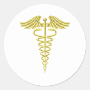 Caduceus gold medical symbol classic round sticker