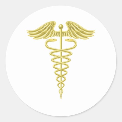 Caduceus gold medical symbol classic round sticker