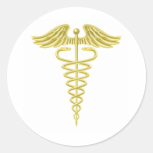 Caduceus gold medical symbol classic round sticker