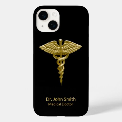 Caduceus Gold on Black Classy Medical Case_Mate iPhone 14 Case