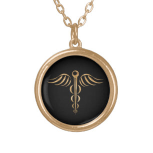 Caduceus Gold Plated Necklace