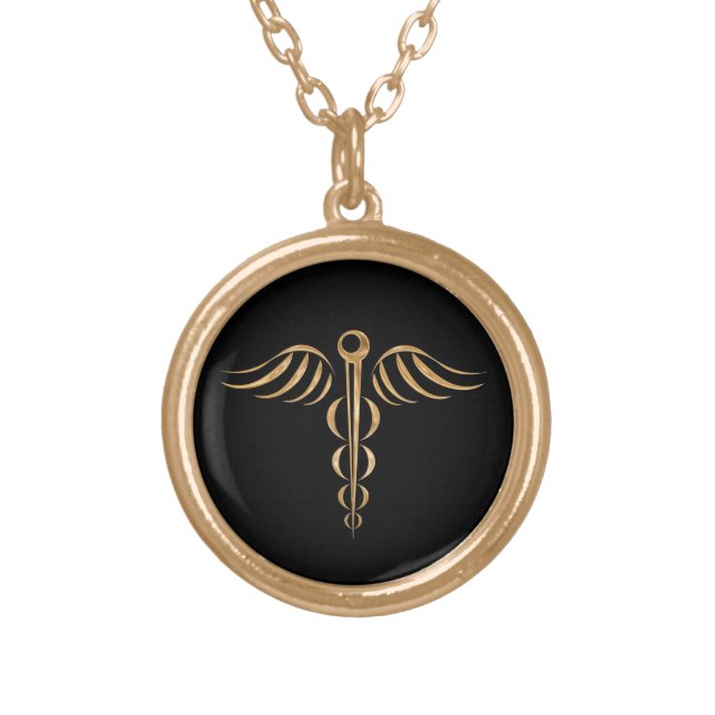 Caduceus Gold Plated Necklace (Front)
