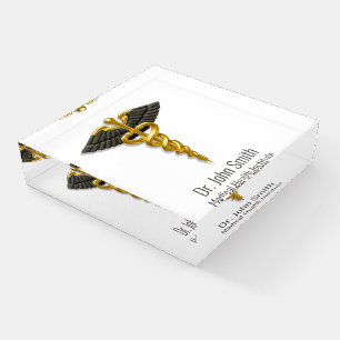 Caduceus Gold Wings Black Medical Classy Elegant Paperweight