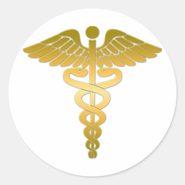 Caduceus golden classic round sticker (Front)