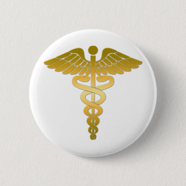 Caduceus golden pinback button (Front)