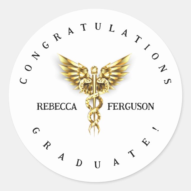 Caduceus Graduation Party Decoration Classic Round Sticker (Front)