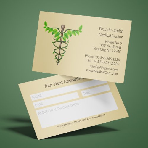 Caduceus Green Leaves Beige Alternative Medical  Appointment Card